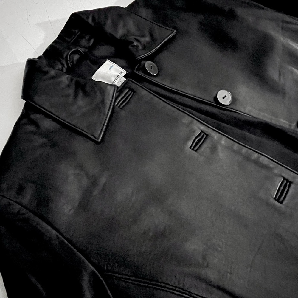 Y2K Black Leather Jacket Womens Petite S Button Front Soft Minimalist - Picture 4 of 5